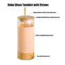 Glass tumbler water bottle with straw and lid, wide mouth smoothie cups, iced coffee cup tea silicone protective sleeve