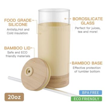 Custom reusable bubble tea cup, wide mouth glass smoothies cups drinking jar with straw,bamboo lid. glass water bottles,tumbler