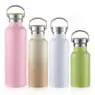 Narrow mouth thermo double wall vacuum insulated custom stainless steel drinking sports water bottle flask with bamboo lid