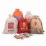 Customized logo promotion linen drawstring gift bag mini candy gift bag linen bag with ribbon