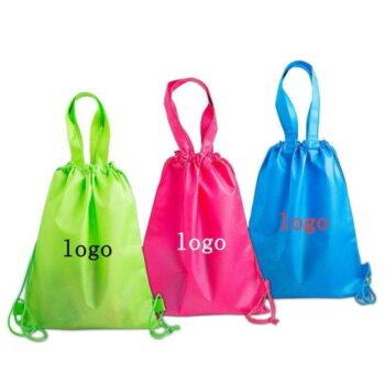 Eco friendly custom logo portable shopping bag drawstring backpack non woven drawstring backpack with handle