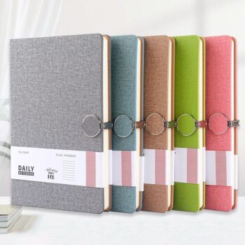 Linen grain soft touch notebook custom logo printing brand note book pu hardcover notebook a5 cahier avec logo with custom box