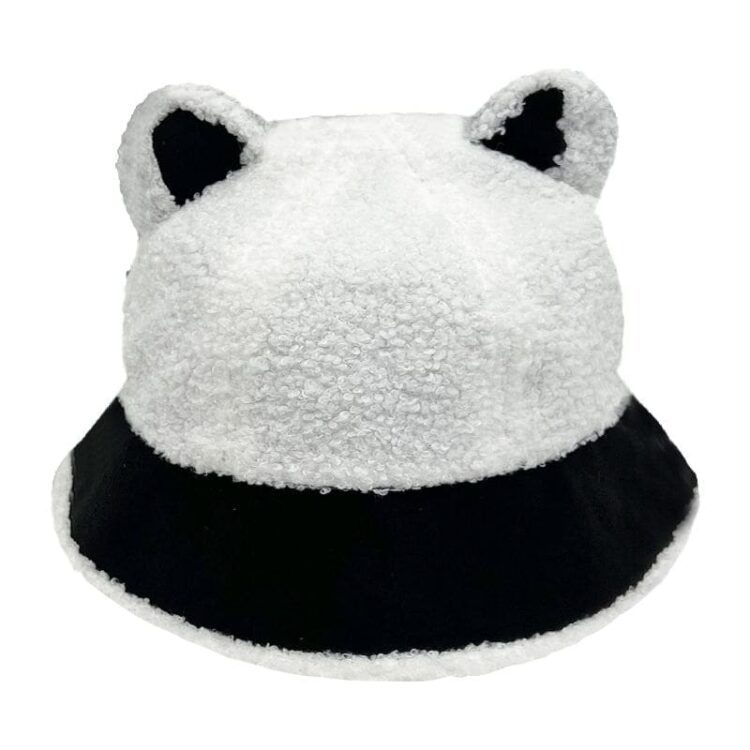 Custom logo cute bear fuzzy winter hats lovely thickness warm furry fur bucket hat