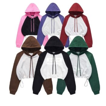 100% cotton comfortable hoodie contrast raglan open umbilicus retractable suede brushed for women