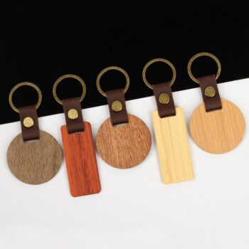 Leather keychain blanks wooden keychain wood tags unfinished blanks wood keychain with leather strap keyring for diy crafts