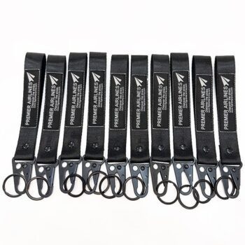 Customized polyester short lanyard keychain wristlet woven logo black eagle hook wrist lanyard