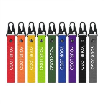 Custom logo polyester short wrist strap key chain lanyards carabiner short lanyard with printing logo