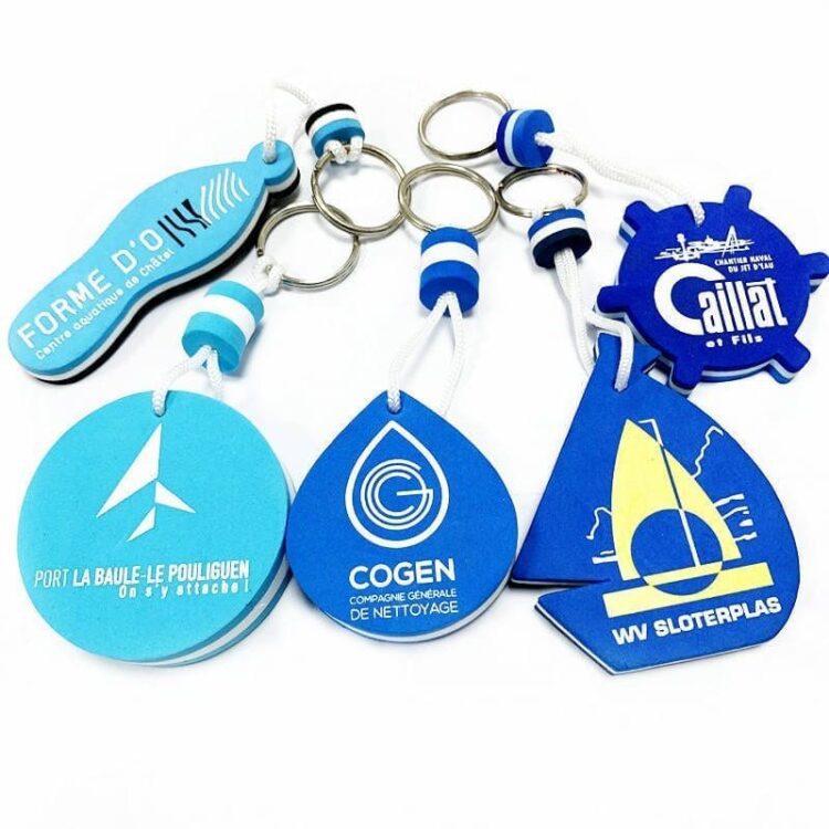 Custom logo shape cylindrical printed logo boat key chain eva materia nautical foam floating keychain