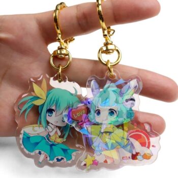 Custom anime printed epoxy clear glitter acrylic keychain charm for jewelry making