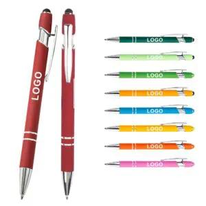 Business gifts writing colorful personalized 2 in 1 mobile touch promotion metal custom stylus ballpoint pen with logo printed