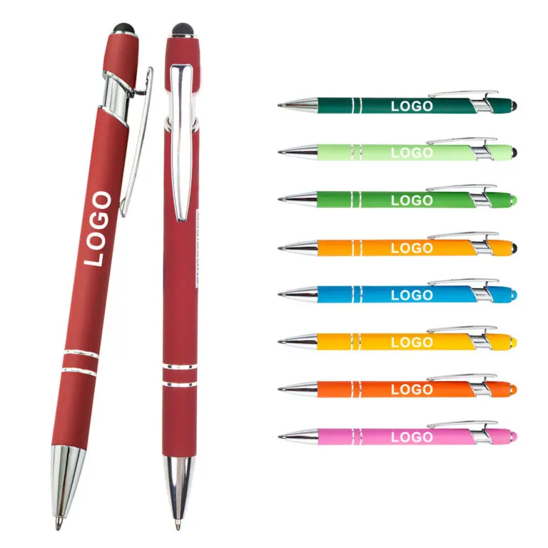 Business gifts writing colorful personalized 2 in 1 mobile touch promotion metal custom stylus ballpoint pen with logo printed
