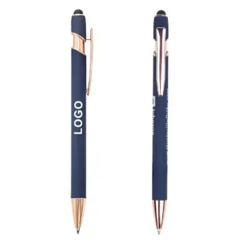 Luxury branded writing personalized multi function soft touch promotion custom ball point metal pen with stylus logo printed