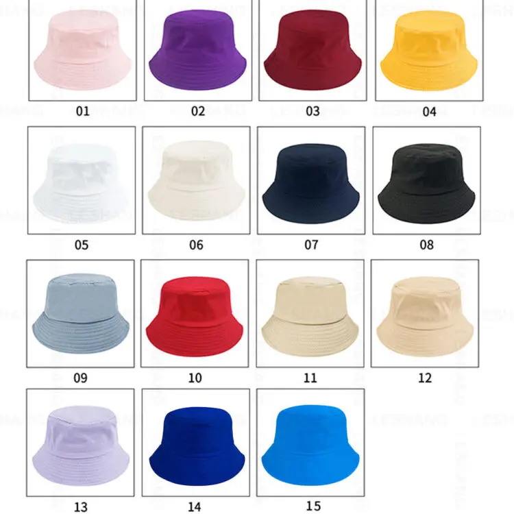 100% cotton custom plain wide brim fisherman caps custom embroidery logo 15 colors black white blank bucket hats