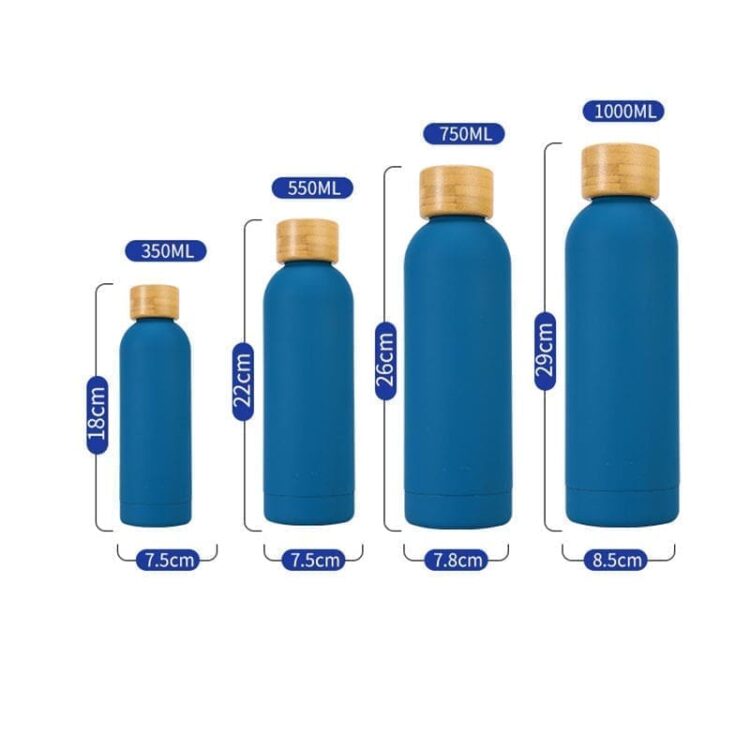 Custom logo stainless steel drinking water bottle with wood lid insulated thermos vacuum flask