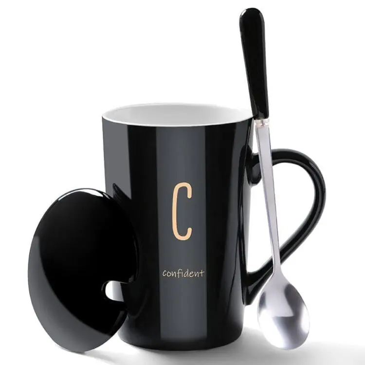 Creative personality alphabet ceramics mark cup with cover spoon couple's customizable logo coffee milk mug