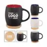 Custom logo printed 14 oz classic c handle mugs 15 oz hearth ceramic mug with wood lid/coaster
