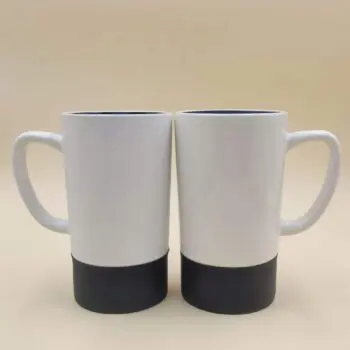 Custom logo 18 oz 16 oz large handle colorful non-slip silicone band silicone base ceramic mugs