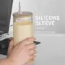 Glass tumbler water bottle with straw and lid, wide mouth smoothie cups, iced coffee cup tea silicone protective sleeve