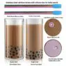 Summer wide mouth glass tumbler reusable smoothie cups boba tea cups with lids, glass mason jars for boba, coffee drinking