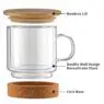 Bamboo fiber coffee cup with bamboo lid double wall insulated glass coffee tea cup with cork bottom, best christmas mug gift
