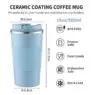 Coffee ceramic travel mug ceramic rim & inner coating on insulated stainless steel tumbler