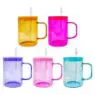 Wholesale bulk 17oz jelly glass camper mug with colored pp lid tea milk beer crystal clear sublimation glass mug with pp lid