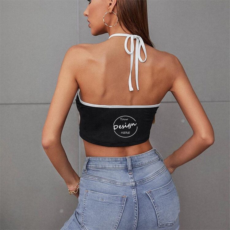 Women halter tank top sexy girl singlet tank top custom high quality rhinestone logo 95%cotton 5%spandex