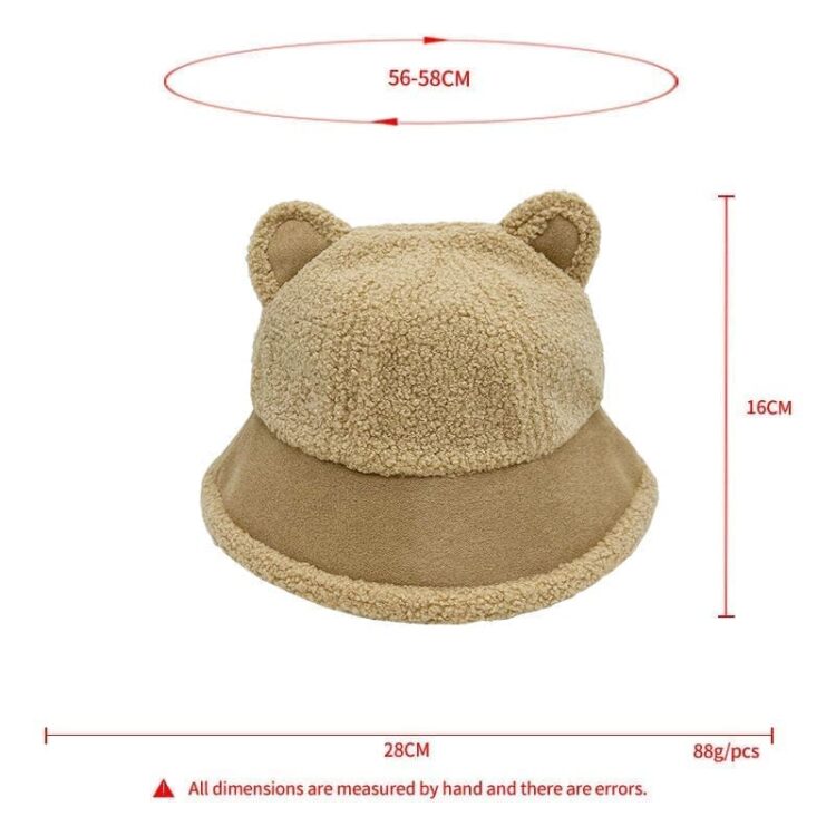 Custom logo cute bear fuzzy winter hats lovely thickness warm furry fur bucket hat