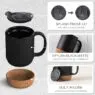 Custom logo coffee mugs eco-friendly blank black reusable wholesale ceramic mugs cork bottom white ceramic coffee cup with lid