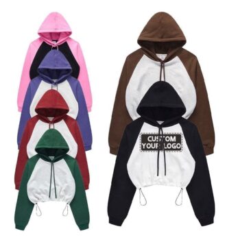 100% cotton comfortable hoodie contrast raglan open umbilicus retractable suede brushed for women