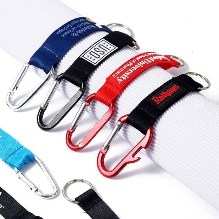 Manufacturer short custom keychain lanyards strap promotional carabiner keychain
