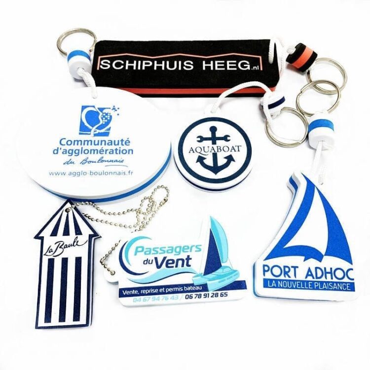 Custom logo shape cylindrical printed logo boat key chain eva materia nautical foam floating keychain