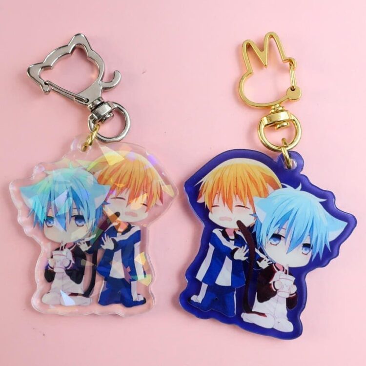 Custom anime printed epoxy clear glitter acrylic keychain charm for jewelry making