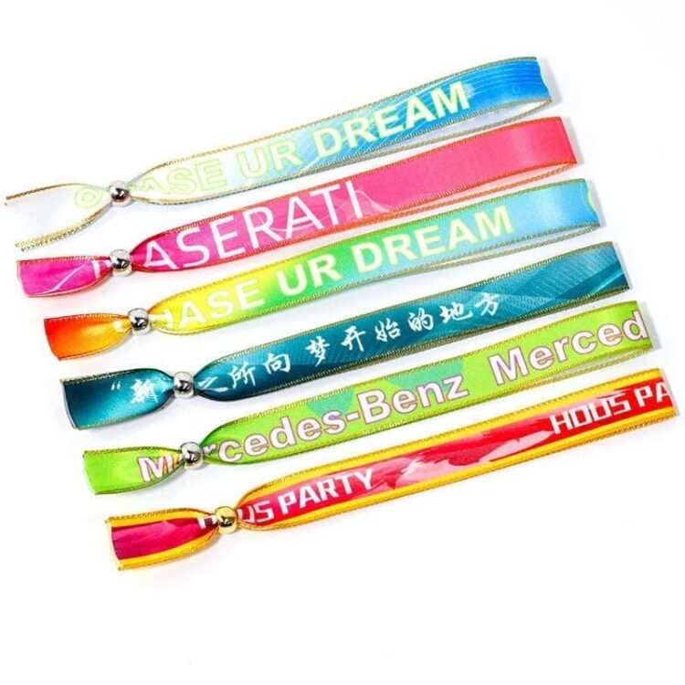 Promotional adjustable printing trademark logo reuse wristband woven disposable custom woven wristband