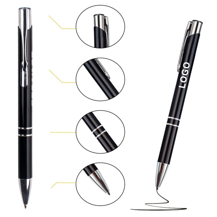 High quality business personalized black gift engraving promotion click metal custom ballpoint pen with laser logo