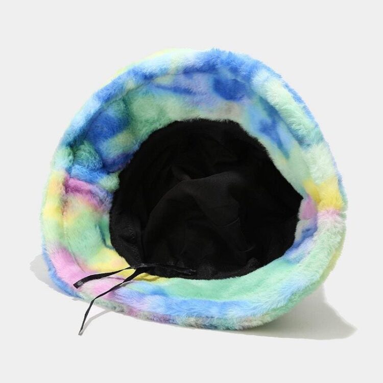 5 colors printed warm plush fuzzy fisherman hat wholesale women winter faux rabbit fur bucket tie die hat