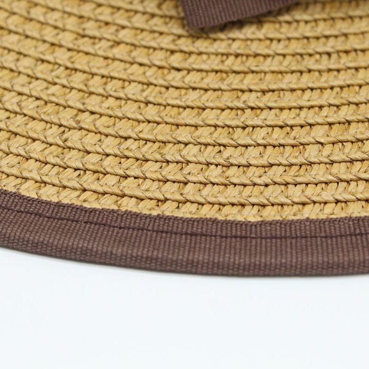 Blue and white outdoor boho bow decor british style sombrero classic summer women's boater flat top straw hat