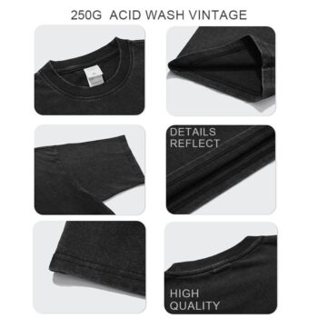 250gsm vintage acid wash oversized streetwear 100% cotton quality t shirt for men