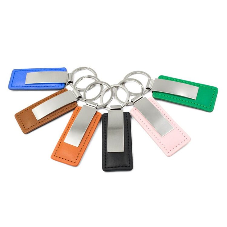 Leather keychain custom logo stainless steel luxury designer key chain keyring key ring luxury laser logo car keychain