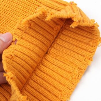 105g wholesale custom logo stylish solid blank gorro punto knitted hole bonnet tricot distress knit beanie hat