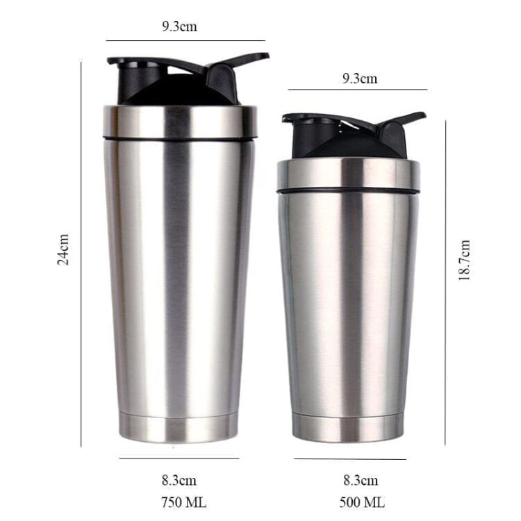 Wholesale 500 ml 750 ml stainless steel shaker bottle gym sport protein metal shaker water bottle