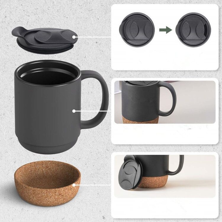 Wholesale brief 15oz cork bottom ceramic cup with lid, new design reusable customized logo print sublimation coffee mug