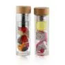350/550ml,tea fruit infused custom logo reusable double wall flat infuser borosilicate blank glass water bottle with bamboo lid