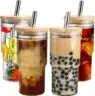 New arrival 24oz clear frosted sublimation glass tumbler with handle coffee beer mug cup with bamboo lids and plastic straw