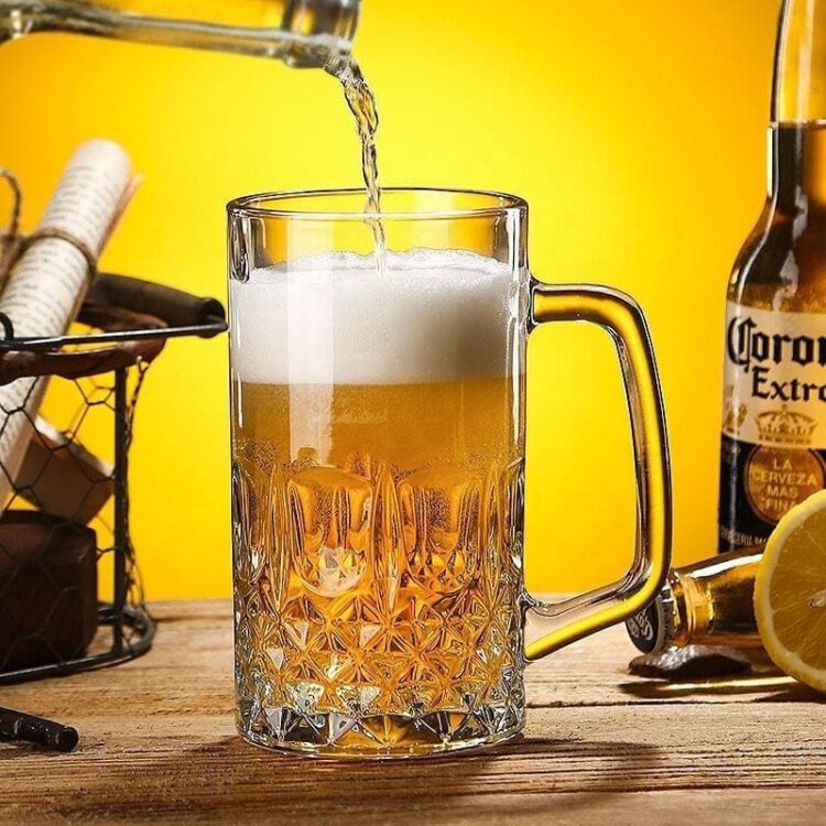Beer mugs wholesale 500ml 24oz high white quality beer glass mugs with handle beer steins and soft drinks