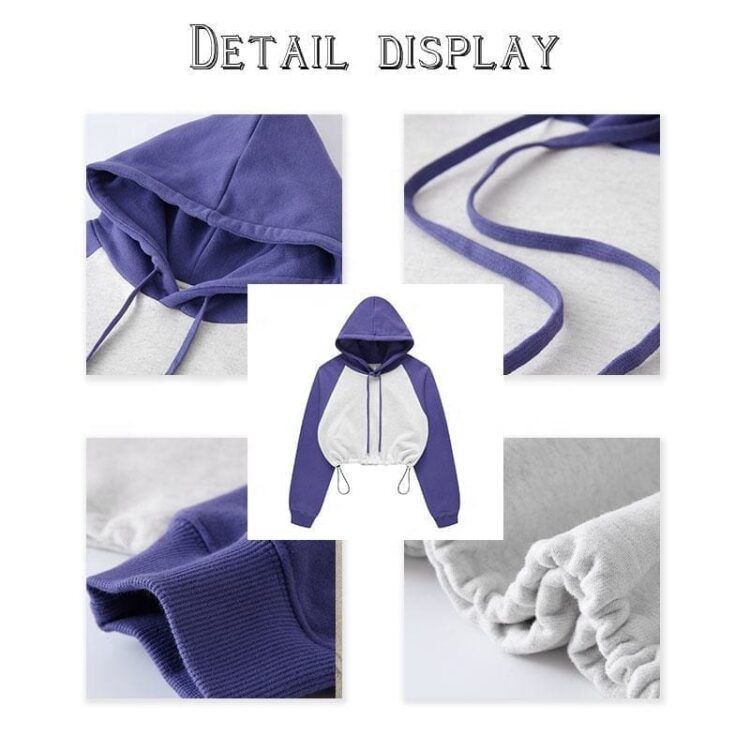 100% cotton comfortable hoodie contrast raglan open umbilicus retractable suede brushed for women