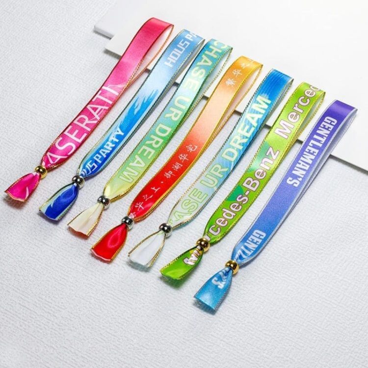 Free design full color print festival disposable custom polyester wristbands ribbon bracelet