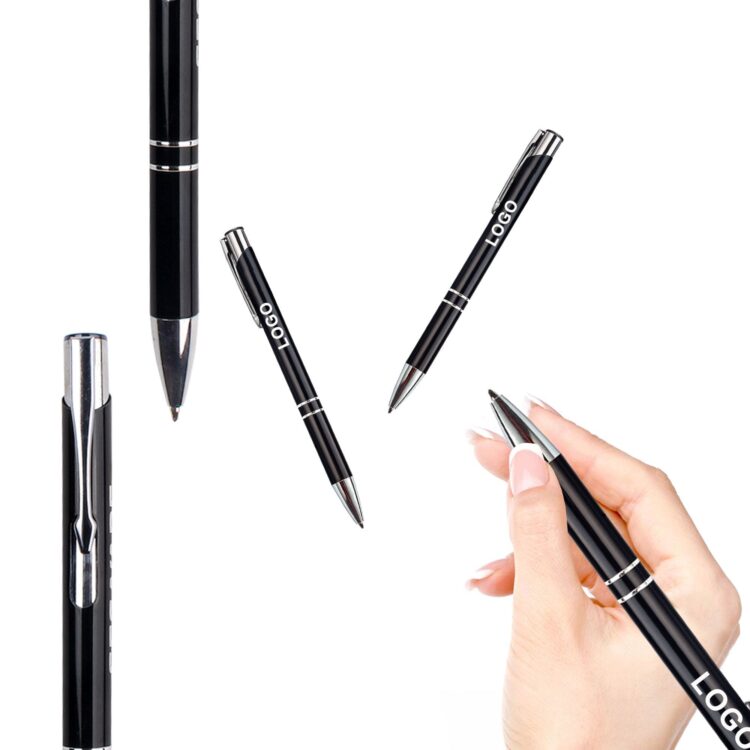 High quality business personalized black gift engraving promotion click metal custom ballpoint pen with laser logo
