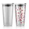Double wall glass tumbler - 14-ounce, all glass reusable insulated tea/coffee mug & lid, hand blown glass travel mug