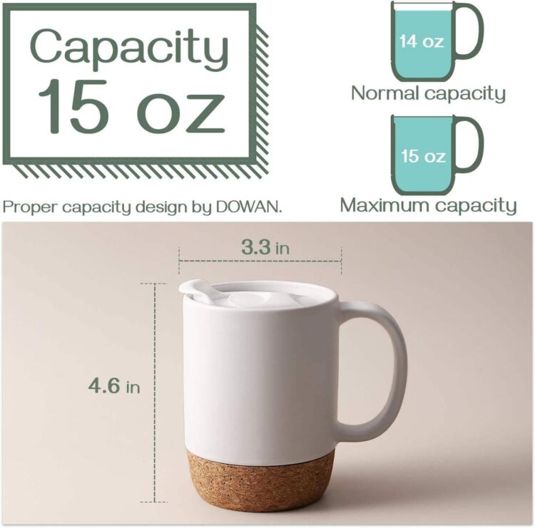 15 oz mug set large ceramic coffee mug with cork bottom and spill proof lid